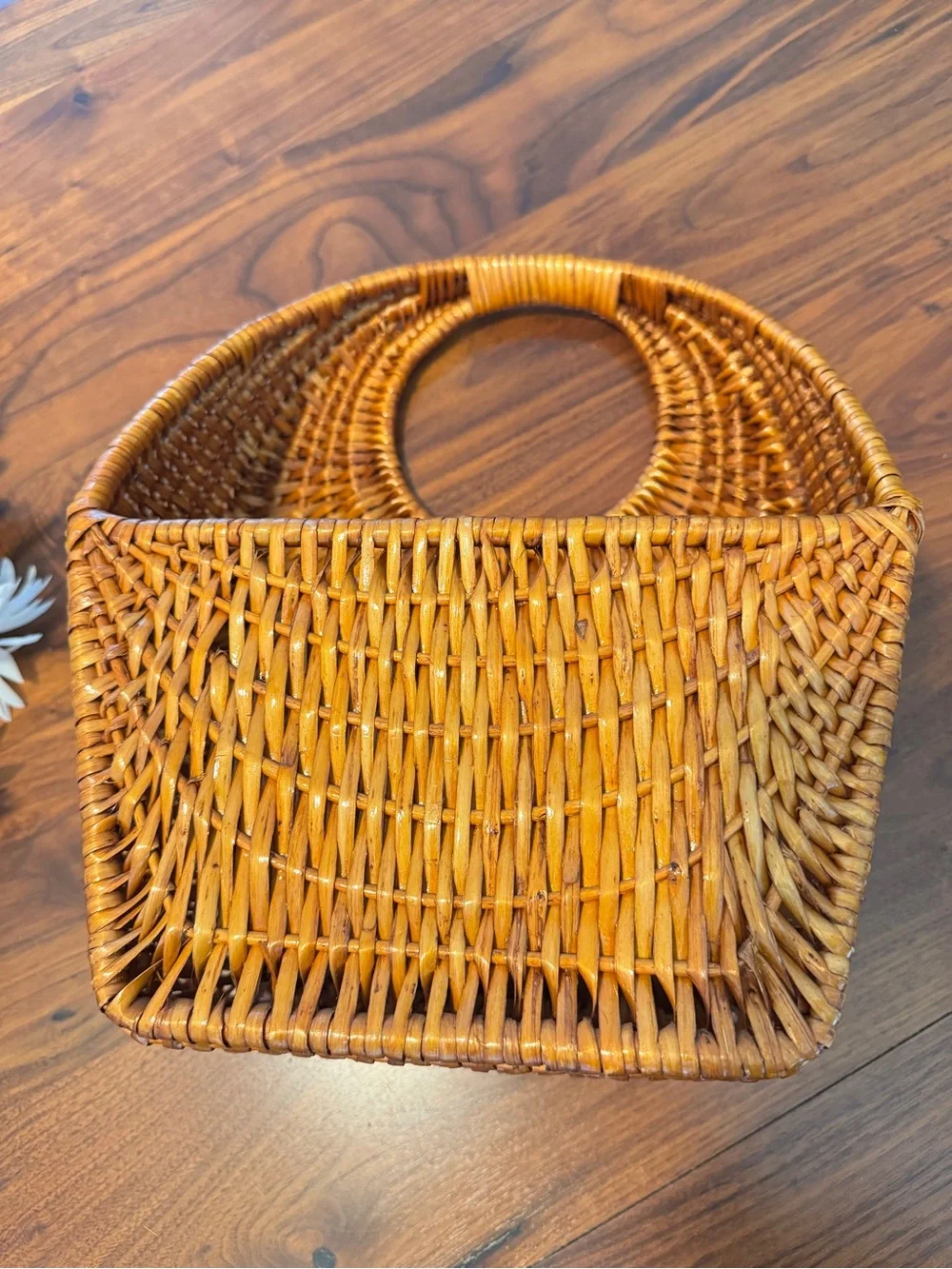 Natural Brown Rattan Wall Basket Tote Circular Handle Storage 13